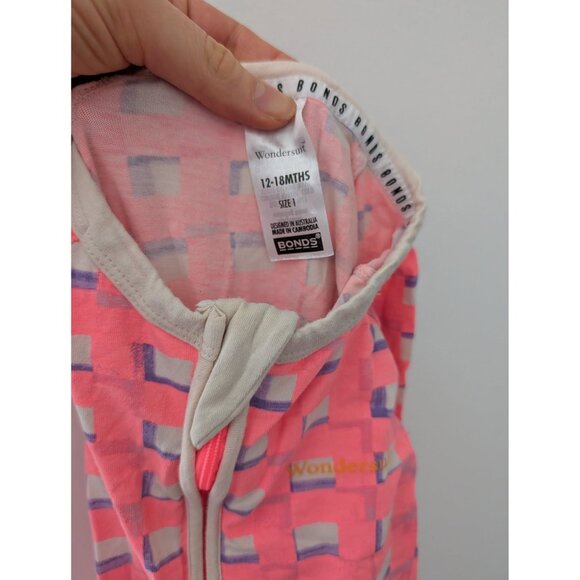 Bonds Wondersuit | Highlighter Pink adn Checkered | 12-18m - Picture 2 of 2